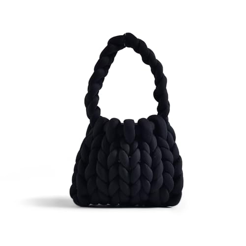 Kcvvcr Handgewebte Damen-Tragetasche, grobes Garn, gehäkelte Geldbörse, DIY-Knoten-Tasche, lässiger Griff, Schultertasche, Schwarz Kcvvcr Handgewebte Damen-Tragetasche, grobes Garn, gehäkelte Geldbörse, DIY-Knoten-Tasche, lässiger Griff, Schultertasche, Schwarz von Kcvvcr