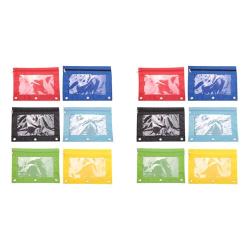 Kcvzitrds 12 farbige Federmäppchen mit 3 Ringen mit Reißverschluss, Federmäppchen aus robustem Stoff, Buchbindertasche mit transparentem Fenster, geeignet von Kcvzitrds