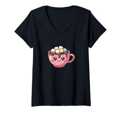 Damen Kawaii heiße Schokolade T-Shirt mit V-Ausschnitt Damen Kawaii heiße Schokolade T-Shirt mit V-Ausschnitt von Kddrip Food