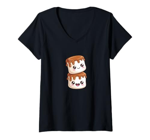 Damen Süßes Essen von Kawaii Marshmallows T-Shirt mit V-Ausschnitt Damen Süßes Essen von Kawaii Marshmallows T-Shirt mit V-Ausschnitt von Kddrip Food
