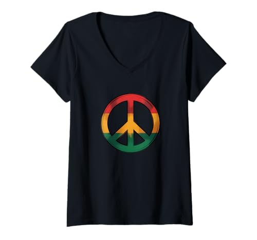 Damen Friedenszeichen Rasta-Farben T-Shirt mit V-Ausschnitt Damen Friedenszeichen Rasta-Farben T-Shirt mit V-Ausschnitt von Kddrip Rasta Apparel