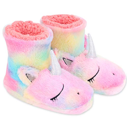 Kdemeng Einhorn Hausschuhe für Mädchen Frauen Nette Baumwolle Regenbogen Einhorn Hausschuhe Warme Anti-Rutsch Hausschuhe von Kdemeng