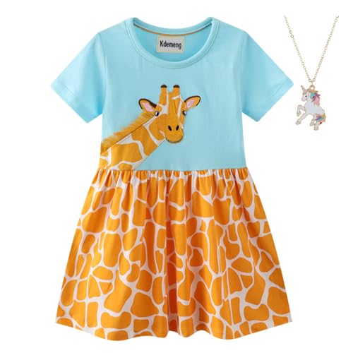 Mädchen Sommerkleid - Flauschiges Tüll Prinzessin Kleid mit Rundhalsausschnitt, Giraffe B, 122 von Kdemeng