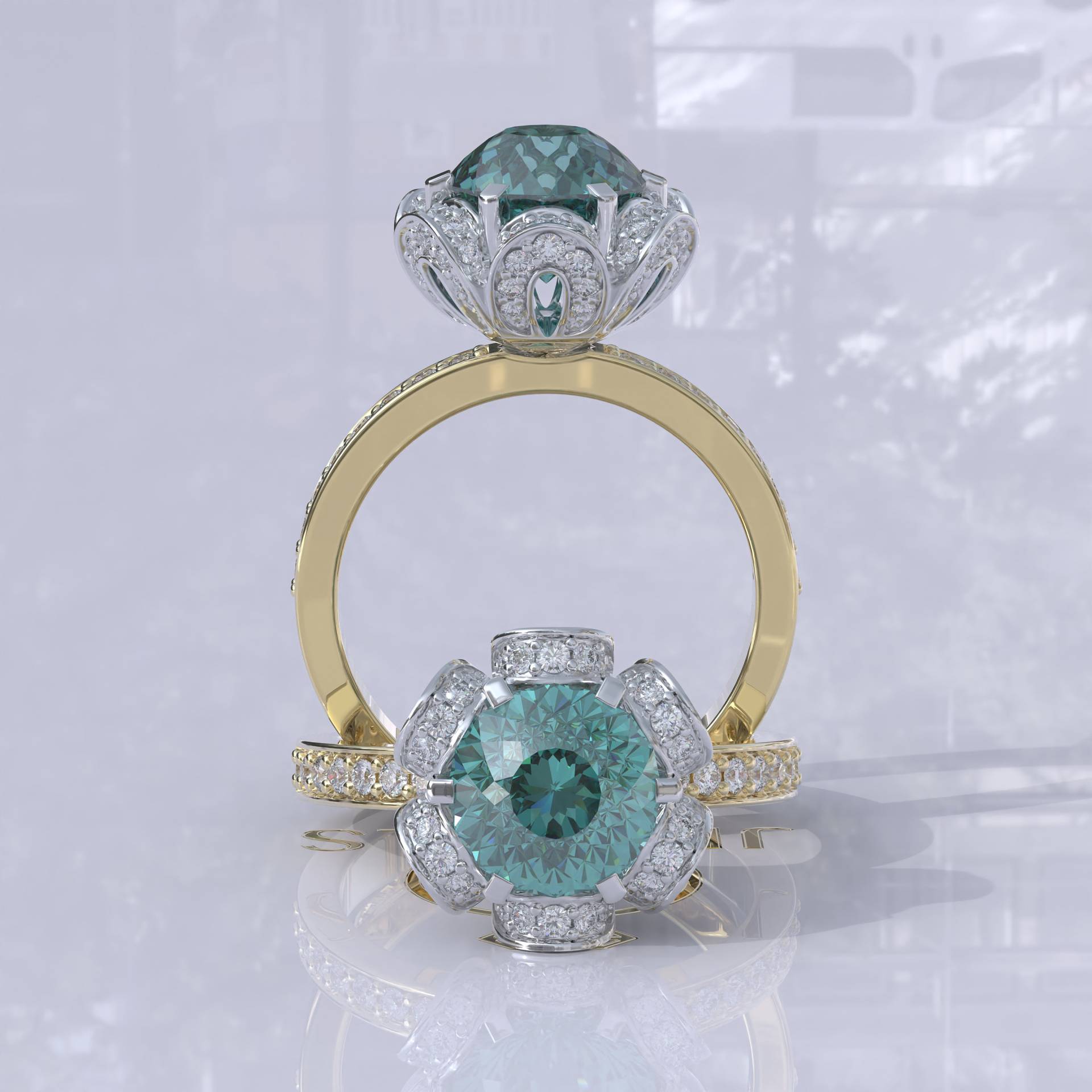 2.5Ct Halo Cyan Blau Moissanit Ring, Antik Ehering, Silber Gold Vintage Ring von Kdrjewels