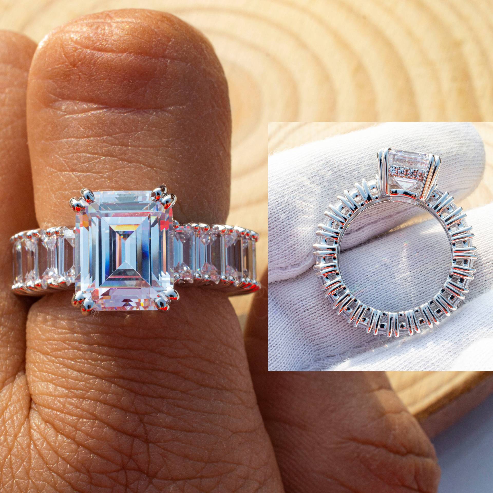 5.0Ct Smaragd Schliff Eternity Ring, Full Band, Moissanit Wedding Hidden Halo Band von Kdrjewels