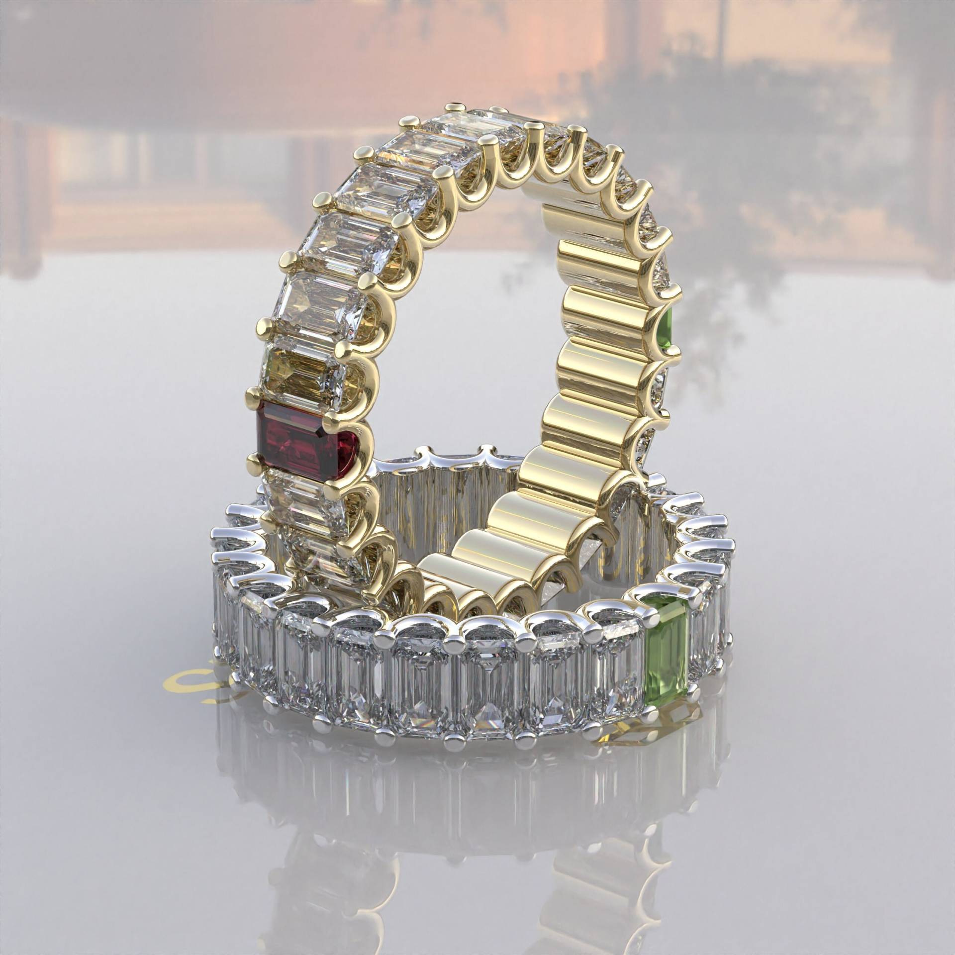 6.0Ct Moissanit Eternity Band, Rubin Grüner Smaragd Granat Peridot Ring von Kdrjewels