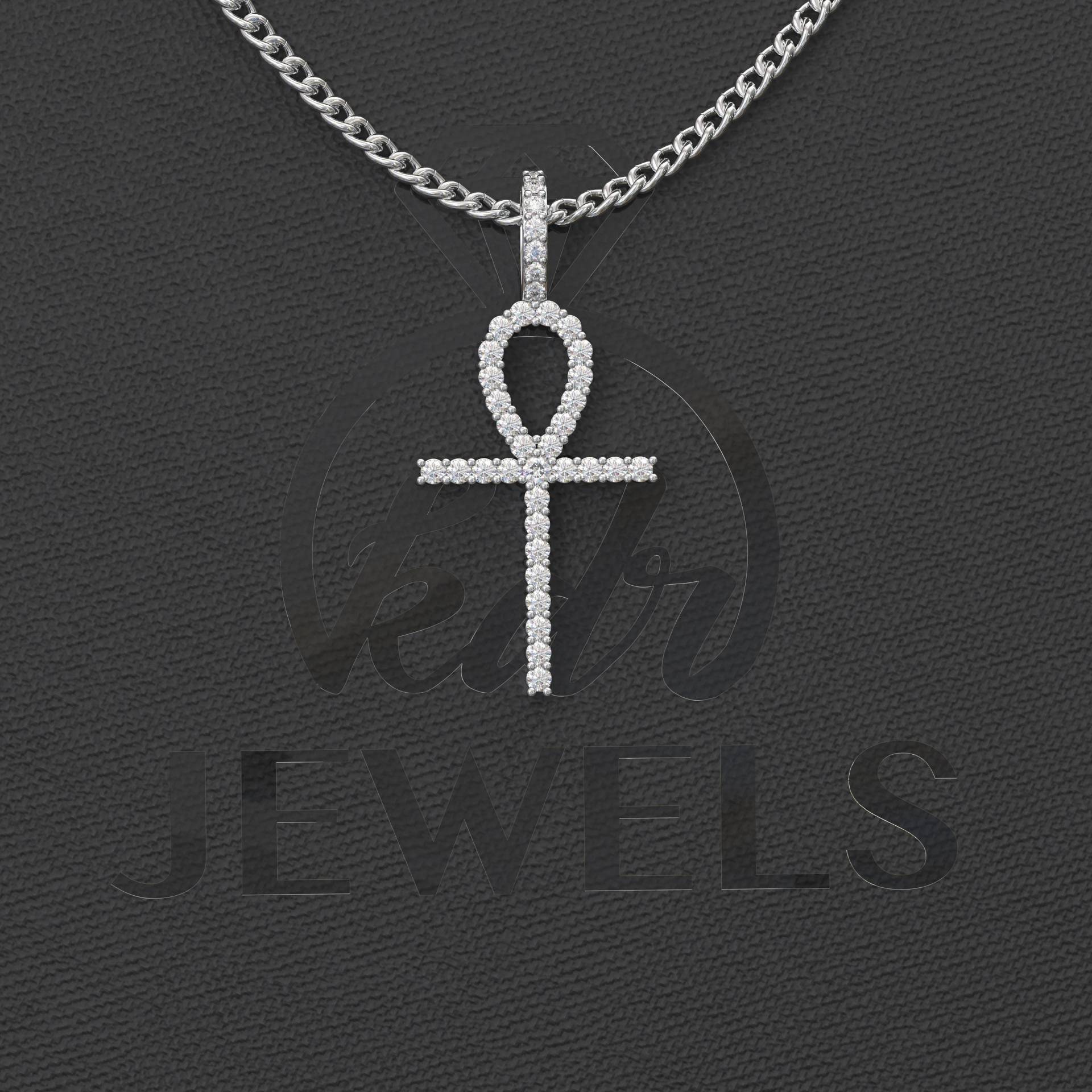 Ankh Kreuz Moissanit Halskette, Gold Silber Anhänger, Schmuck, Religiöse Mens von Kdrjewels