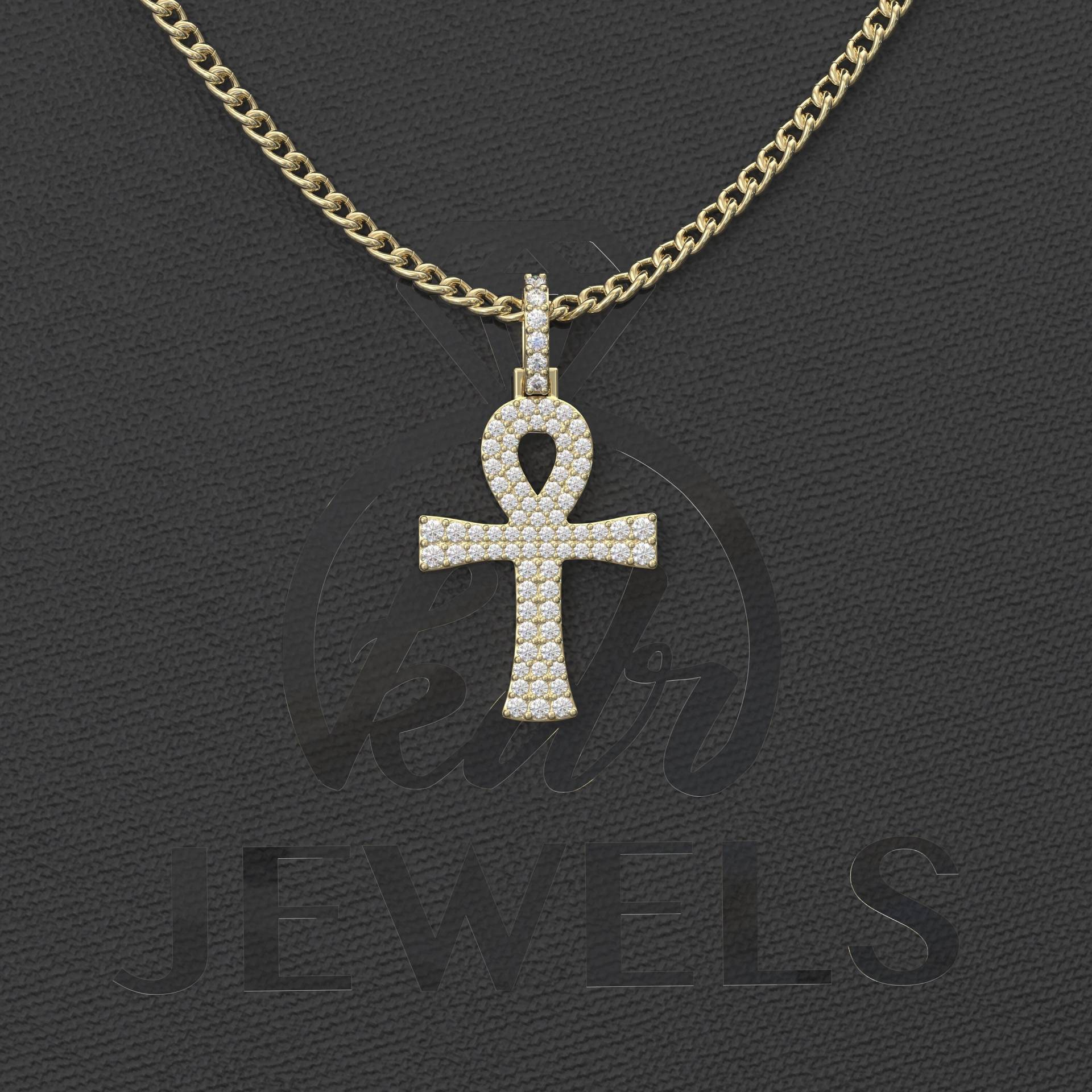 Ankh Kreuz Moissanite Halskette, Gold Silber Anhänger, Schmuck, Religiöse Herren von Kdrjewels