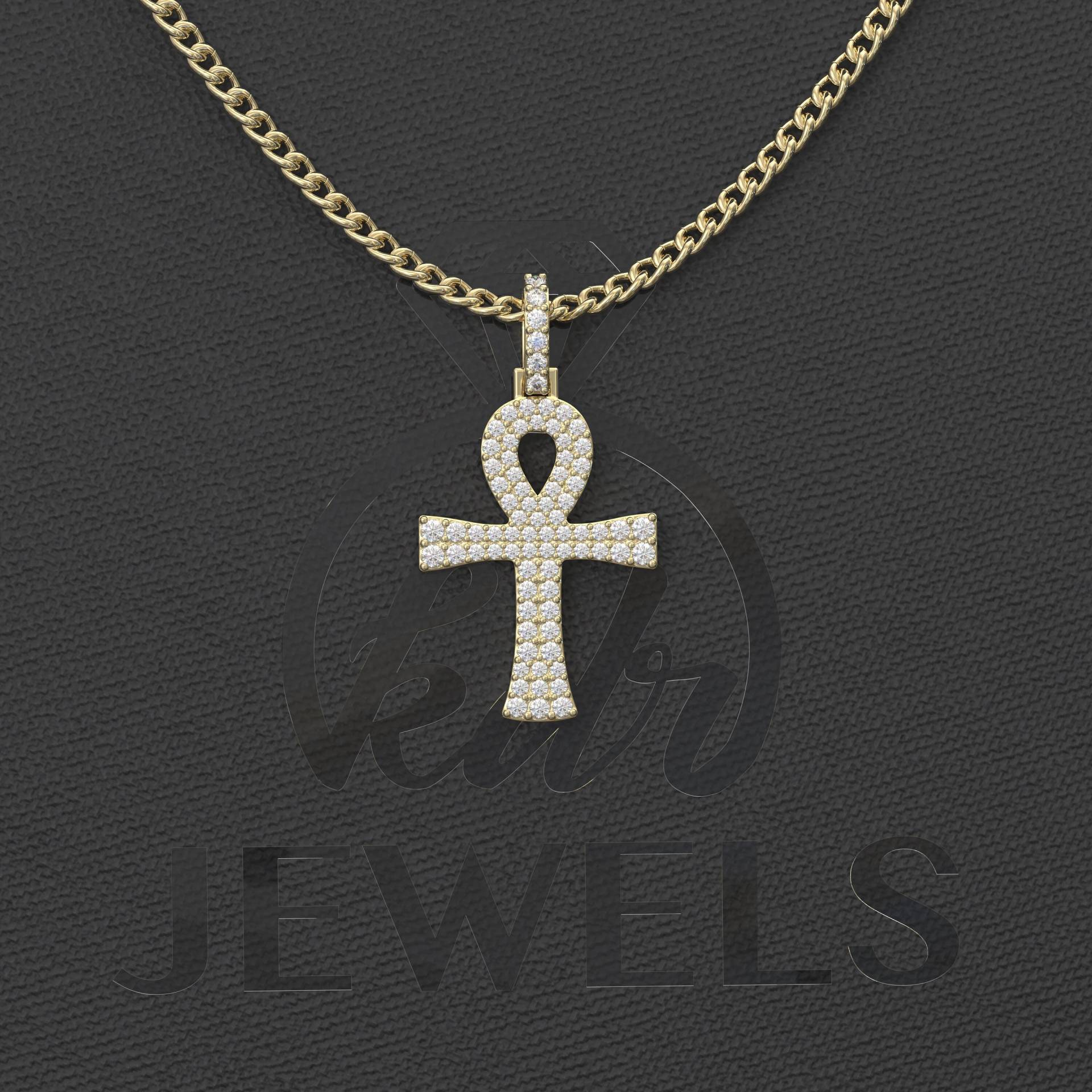 Ankh Kreuz Moissanite Halskette, Gold Silber Anhänger, Schmuck, Religiöse Herren von Kdrjewels