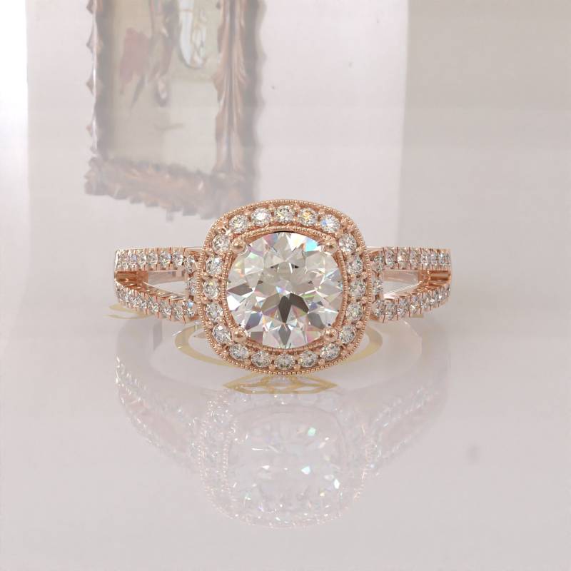 Farbloser Halo Moissanit Verlobungsring, Ehering, Gold Ring, Silber Einzigartiger Verlobungsring von Kdrjewels