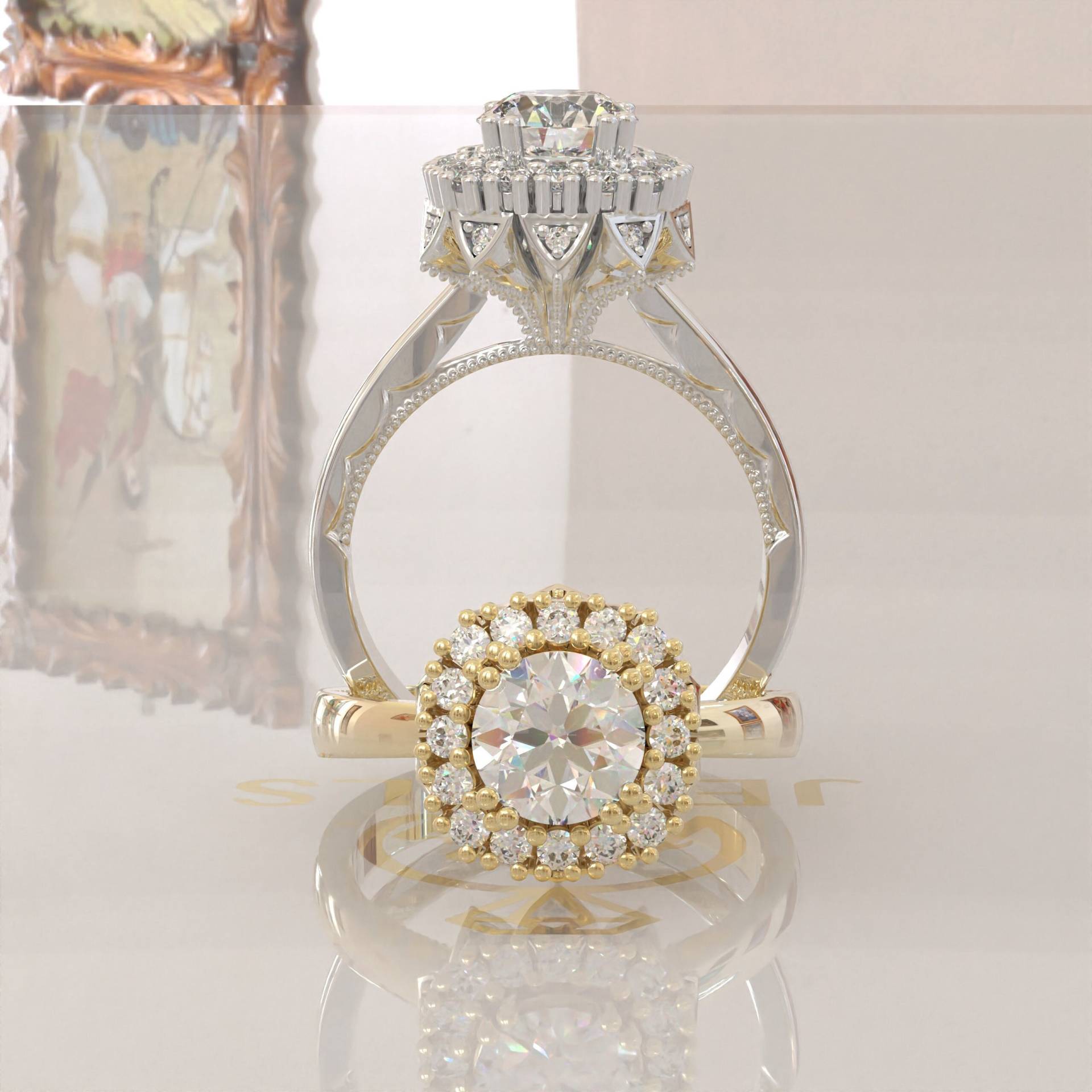 Halo Brillant Schliff Farbloser Moissanit Ring, Ehering, Jahrestag Einzigartiger Silber Gold Ring von Kdrjewels