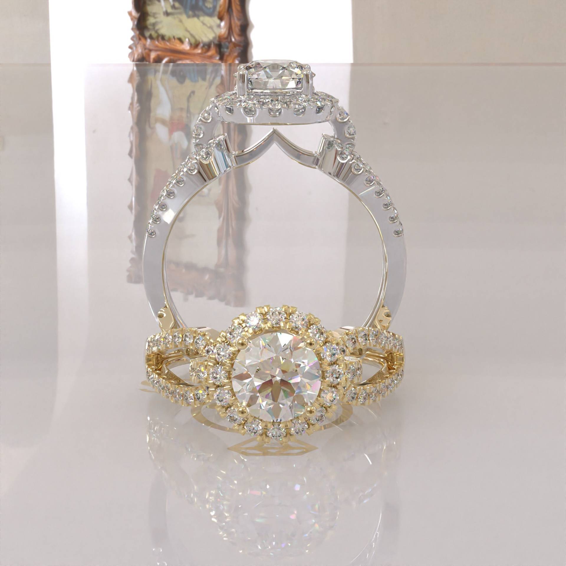 Halo Moissanit Verlobungsring, Ehering, Gold Ring, Silber Einzigartiger Braut Halo Moissanit Verlobungsring, Ehering, Gold Ring, Silber Einzigartiger Braut von Kdrjewels