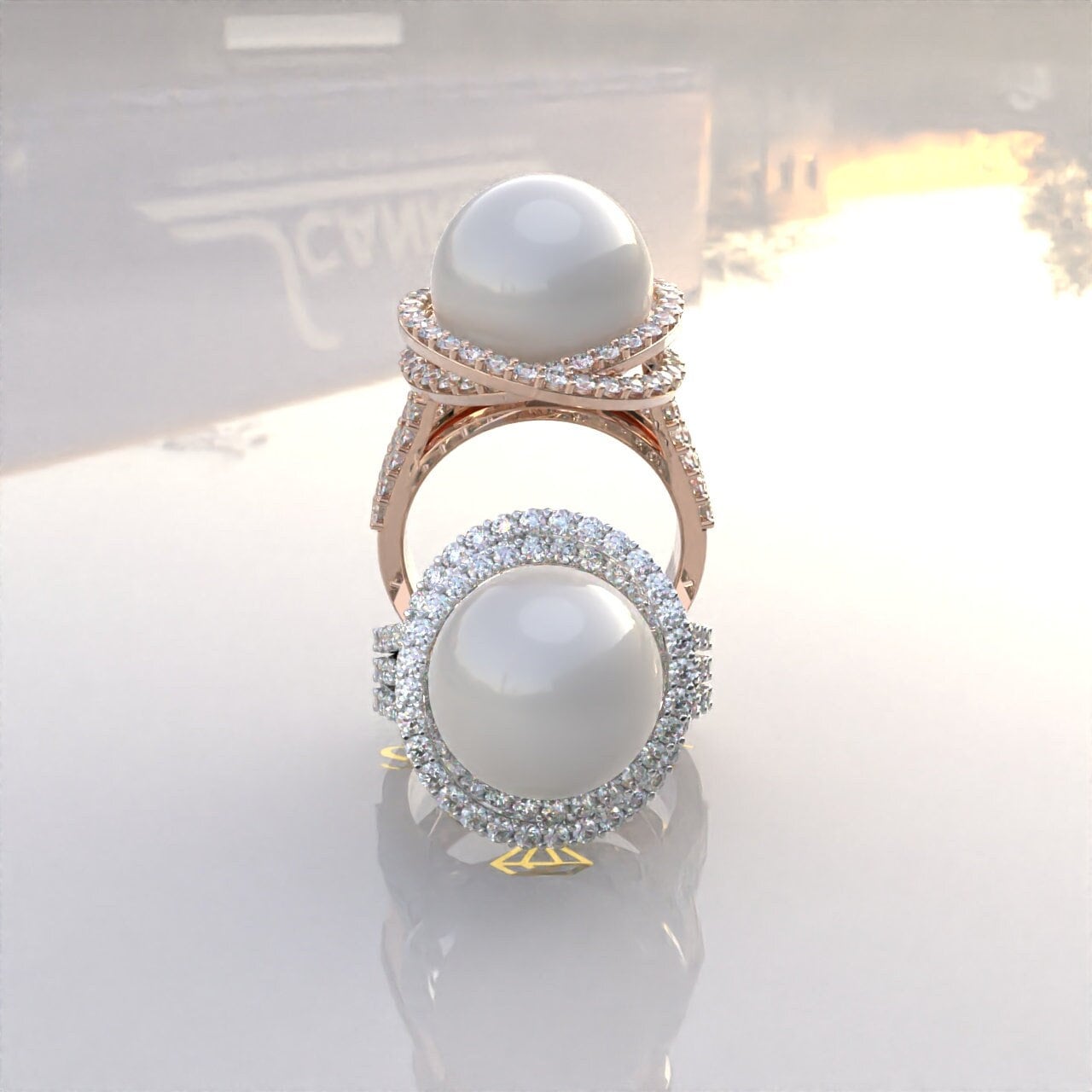 Halo Perlen Verlobungsring, Moissanit Ring, Ehering, Jahrestag Gold Birne Silber Versprechen von Kdrjewels