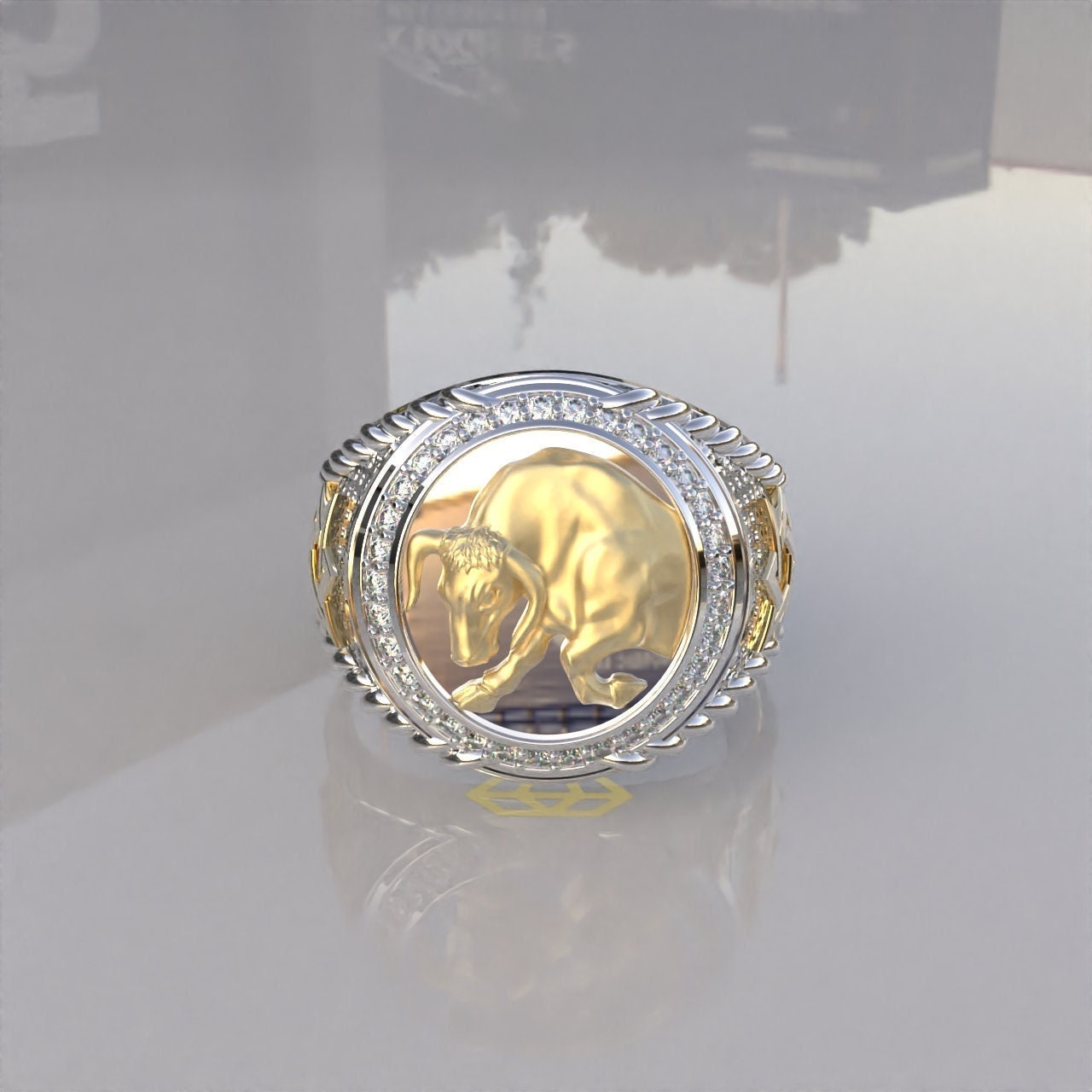 Stier Ring, Sternzeichen Silber Gold Ring Für Männer, Moissanit Herrenring, Diamant von Kdrjewels