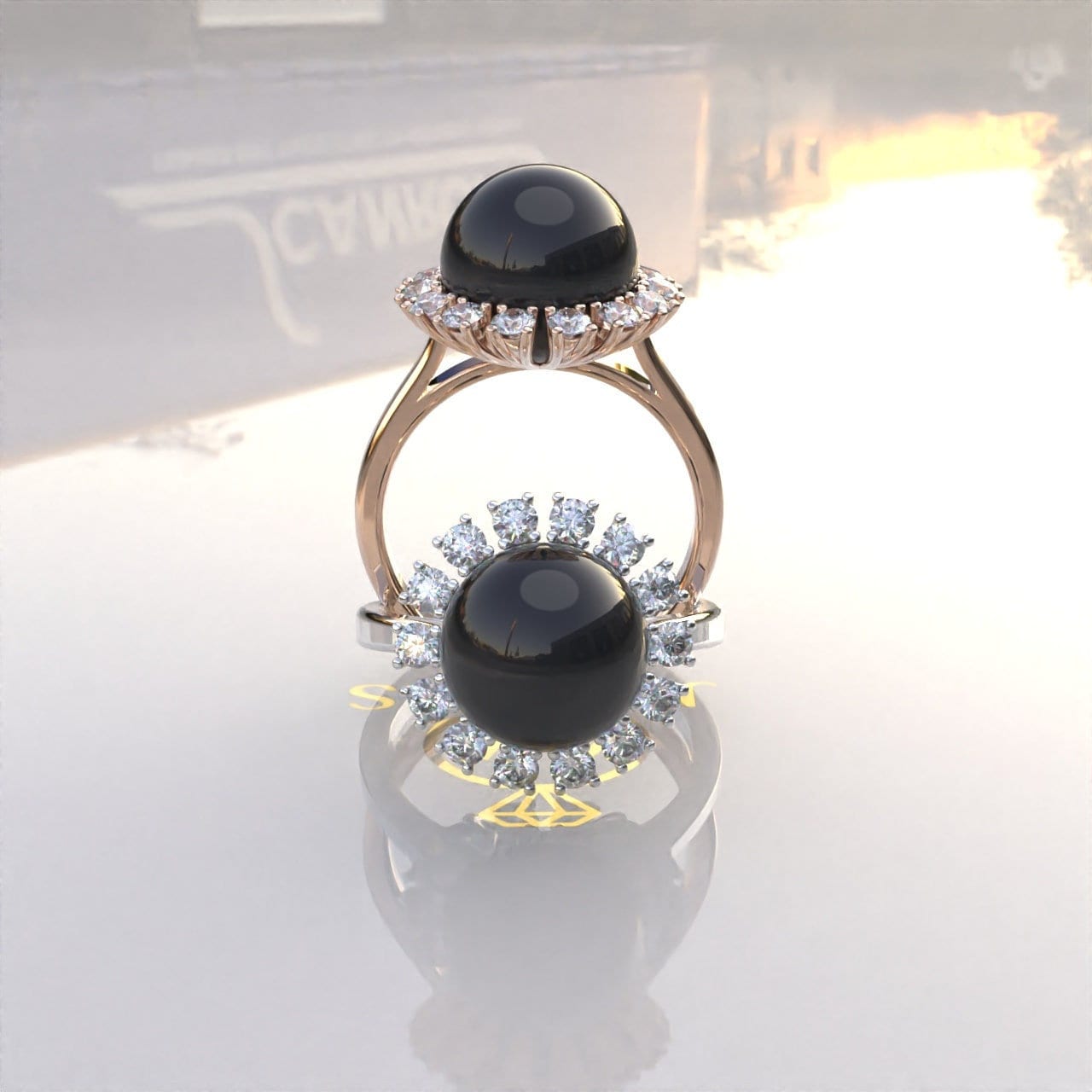 Tahiti Perle Ring, Schwarzer Perlenring, Verlobungsring, Diamant Schwarze Perle, Silber Perlen Halo Ring von Kdrjewels