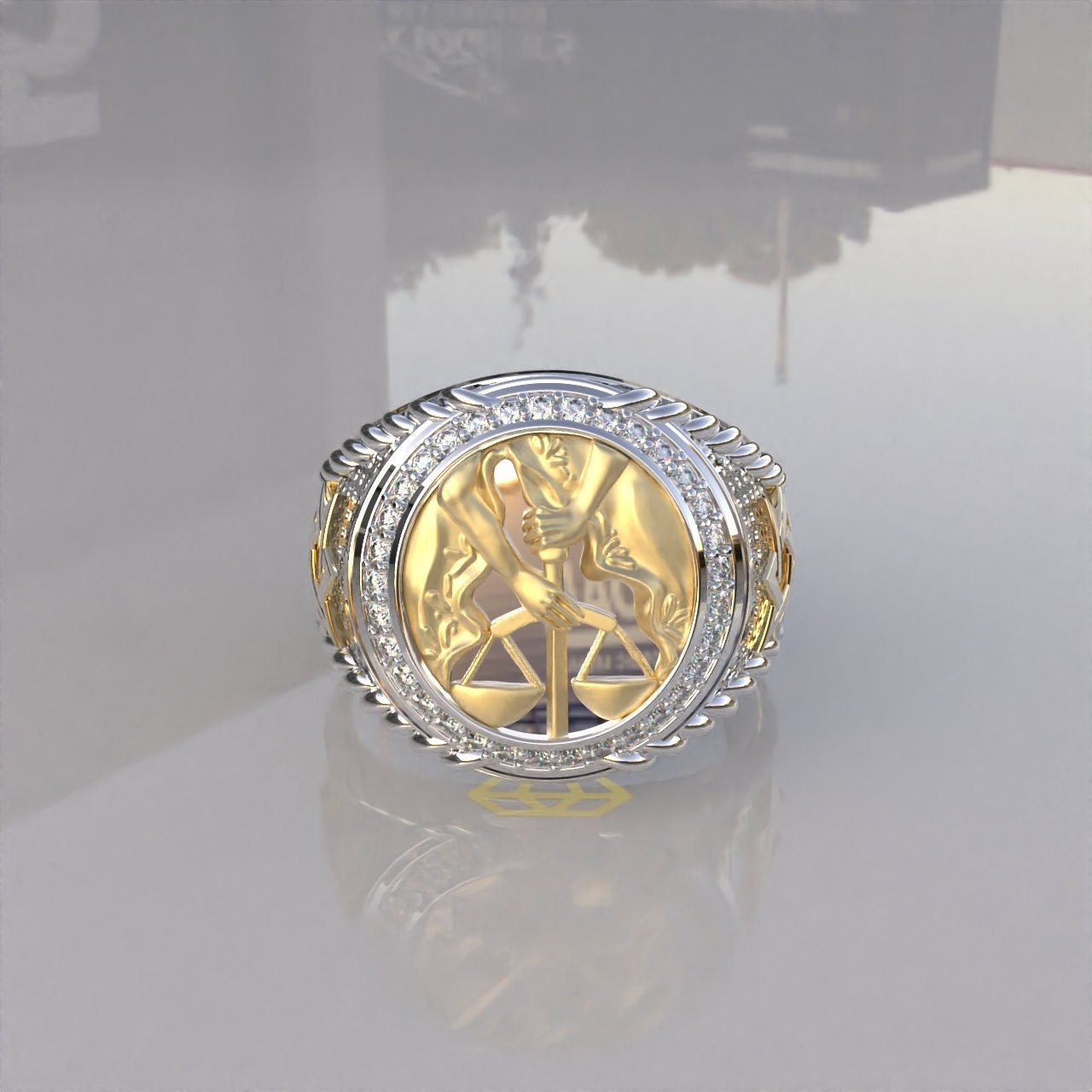 Waage Ring, Zodiac Silber Sternzeichen Gold Ring Für Männer, Moissanit Herrenring, Diamant von Kdrjewels