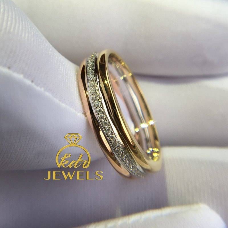 Zweifarbiges Eternity Band Mit 0.55Ct Natürlichen Diamanten, 14K Gold Ehering, Moissanit Band, Verlobungsring Full von Kdrjewels