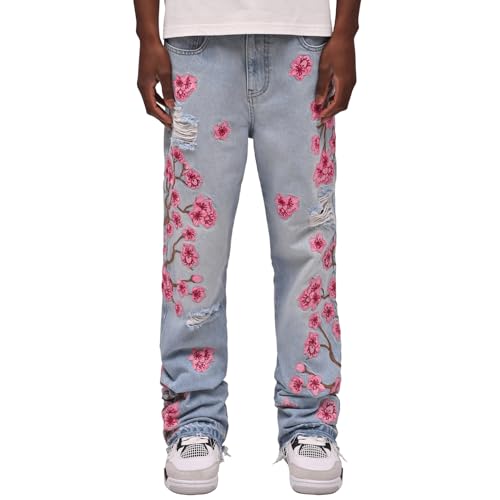 Kdtoll Flared Jeans Herren, Y2K Zerrissene Destroyed Jeanshose mit Stickerei, Bootcut Denim Freizeithose im Hip Hop Cowboy Style, Modisch und Vielseitig für Streetwear von Kdtoll