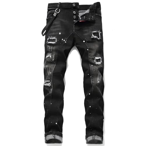 Kdtoll Herren Jeans, Y2K Slim Fit Stretch Denim mit Rissen, Zerrissene Destroyed Jeans im Hip Hop Cowboy Style, Regular Straight Fit, Modisch und Vielseitig für Freizeit & Streetwear von Kdtoll
