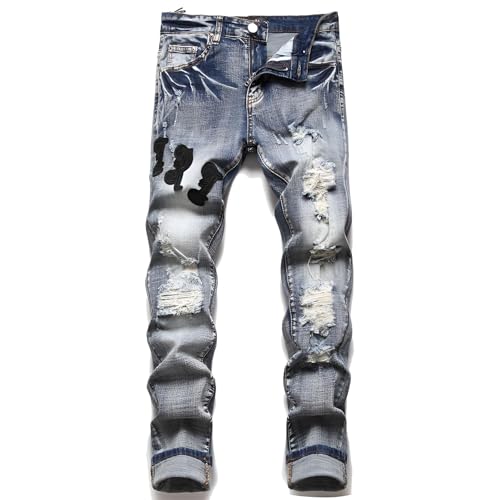 Kdtoll Herren Jeans, Y2K Slim Fit Stretch Denim mit Rissen, Zerrissene Destroyed Jeanshose im Hip Hop Cowboy Style, Regular Straight Fit, Modisch und Vielseitig für Streetwear & Freizeit von Kdtoll