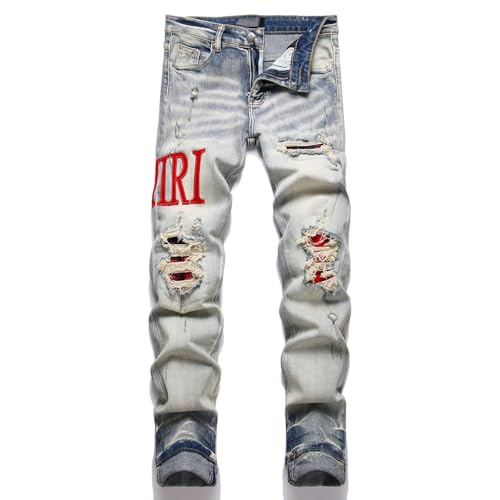Kdtoll Herren Jeans Regular fit – Zerrissene Stretch Denim Jeans im Y2K Hip-Hop Cowboy Style, Destroyed Jeans mit Rissen, Regular Straight Fit für Freizeit & Alltag von Kdtoll