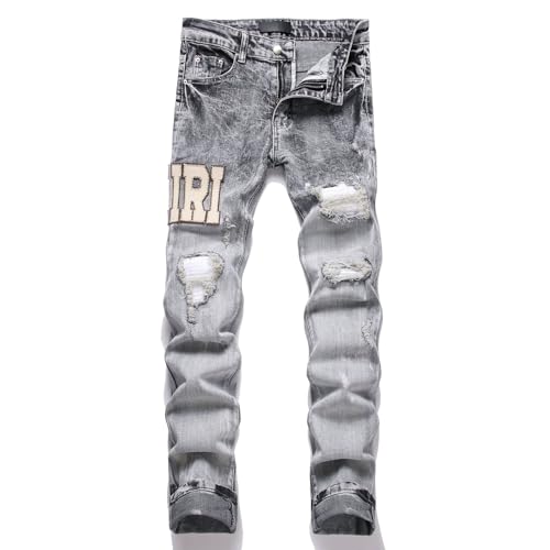 Kdtoll Herren Jeans Regular fit – Zerrissene Stretch Denim Jeans im Y2K Hip-Hop Streetwear, Destroyed Jeans mit Rissen, Regular Straight Fit für Freizeit & Alltag von Kdtoll