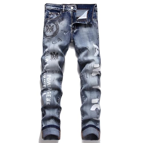 Kdtoll Jeans Herren, Y2K Slim Fit Stretch Hosen Zerrissene Jeanshose im Hip Hop Cowboy Style, Destroyed Regular Straight Fit Denim Hose, Modisch und Vielseitig von Kdtoll