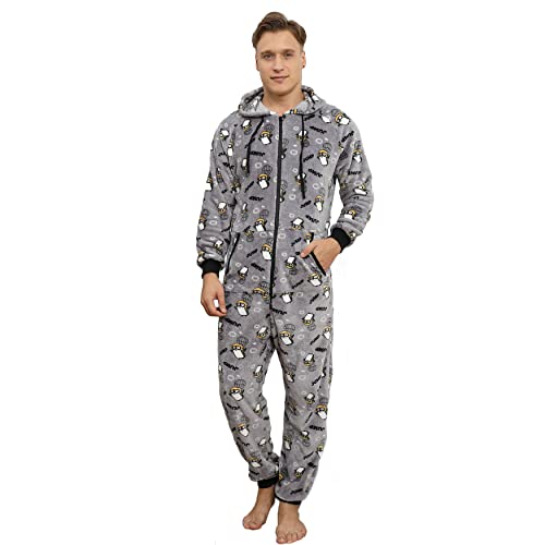 Kdtoll Jumpsuit Herren Winter Weihnachten Warm Einteiler Schlafanzug Erwachsene Cosplay Fleece-Onesie Overall Pyjama Kuschelig Kuscheliger Hausanzug mit Kapuze und Reißverschluss von Kdtoll