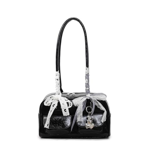 Gothic Handtasche Damen Schleife Pendler Tasche Leder Retro Boston Japanische Tasche, Schwarz , 7.7''X7.7''X2.6'' Gothic Handtasche Damen Schleife Pendler Tasche Leder Retro Boston Japanische Tasche, Schwarz , 7.7''X7.7''X2.6'' von KeAiDMon