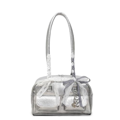 Gothic Handtasche Damen Schleife Pendler Tasche Leder Retro Boston Japanische Tasche, Silberfarben, 7.7''X7.7''X2.6'' Gothic Handtasche Damen Schleife Pendler Tasche Leder Retro Boston Japanische Tasche, Silberfarben, 7.7''X7.7''X2.6'' von KeAiDMon