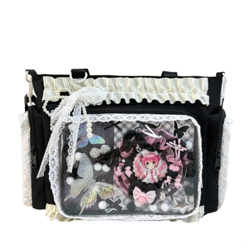 KeAiDMon Itabag Schultertasche mit Rüschen, Pin-Display-Tasche mit Anime-Abzeichen, Schwarz , 7.7''X7.7''X2.6'' KeAiDMon Itabag Schultertasche mit Rüschen, Pin-Display-Tasche mit Anime-Abzeichen, Schwarz , 7.7''X7.7''X2.6'' von KeAiDMon