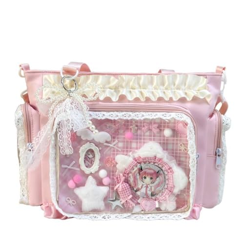 KeAiDMon Itabag Schultertasche mit Rüschen, Pin-Display-Tasche mit Anime-Abzeichen, rose, 7.7''X7.7''X2.6'' von KeAiDMon