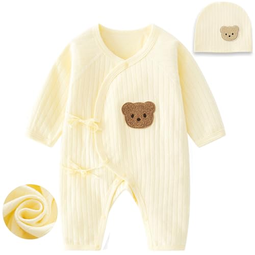 Baby Bodys Neugeborene Clothes, 100% Baumwolle Weich Langarm Babystrampler Neugeborene mit Hut für Jungen und Mädchen, Unisex Bequem Strampler Baby Kleidung Neugeborenen Jungen Mädchen 1-3 Monate von KeCool