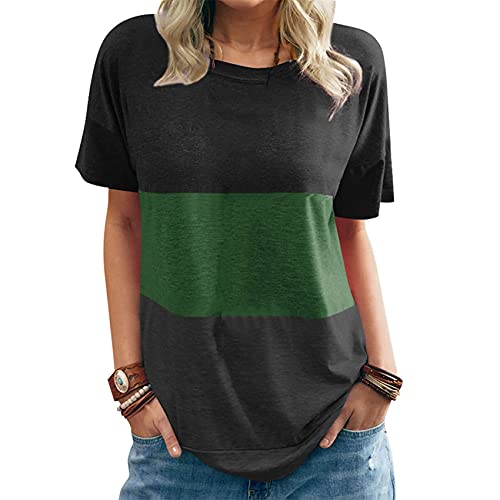 Dreifarbiges T-Shirt für Damen mit Frühlings- und Sommerfarben und rundem Ausschnitt und Loser Fledermaus-Kurzarmtasche von KeYIlowys