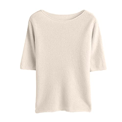 FrüHherbst Loser Pullover Rundhals Pullover Halbarm Strick T-Shirt Casual Top Line Shirt DüNne Kurze äRmel von KeYIlowys