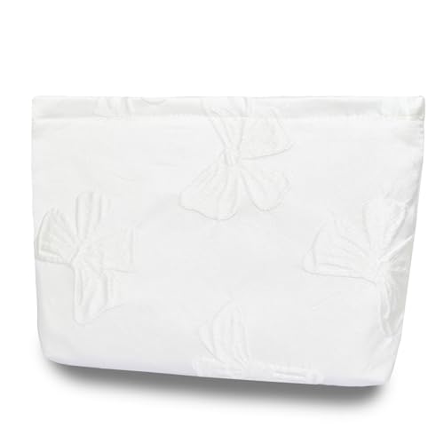 KeYaMee Make-up-Tasche, Kosmetiktasche für Reisen, Damen, Blumenmuster, Kulturbeutel mit Reißverschluss, großes Fassungsvermögen, Geschenk für Mädchen, Mutter, 23 weiß, 9.8(L)*2(W)*7(H)in, von KeYaMee