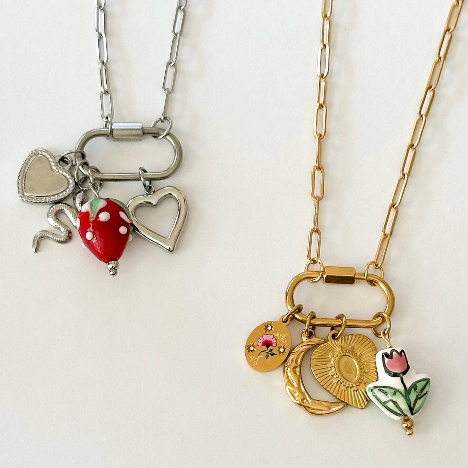 Design Ihre Eigene Karabiner Charm Halskette Gold Charms Edelstahl Layer Verschluss Handmade Unisex Perle Herz Custom Design Ihre Eigene Karabiner Charm Halskette Gold Charms Edelstahl Layer Verschluss Handmade Unisex Perle Herz Custom von KeachainsJewelry