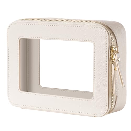 Keains Make-up-Tasche für Geldbörse – transparente Reise-Kulturbeutel aus Leder mit Reißverschluss – Auto-Organizer-Tasche – wasserdichte Kosmetik-Organizer-Tasche für unterwegs, Cremeweiß, Medium, von Keains