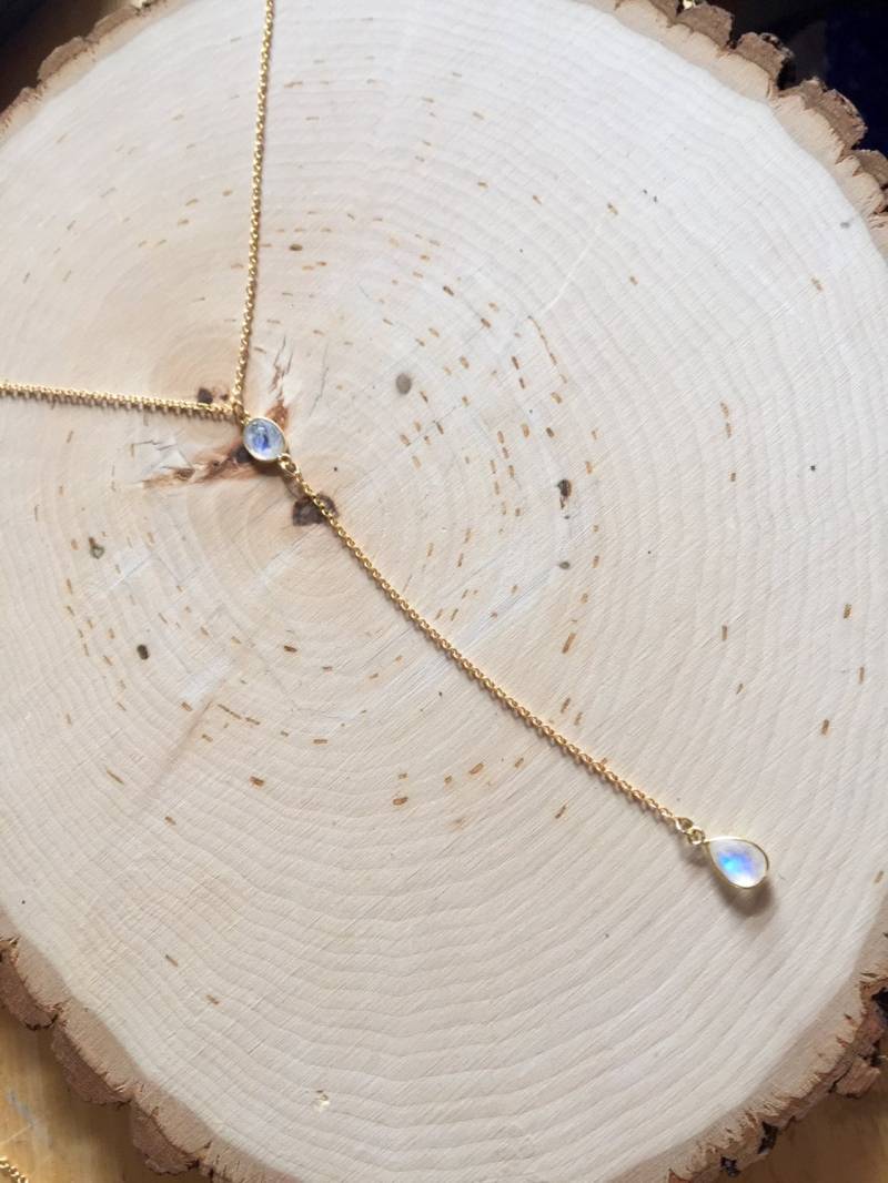 Mondstein Lariat Kette Gold Vermeil Y Kette Mondstein Lariat Kette Gold Vermeil Y Kette von KealohiCreations