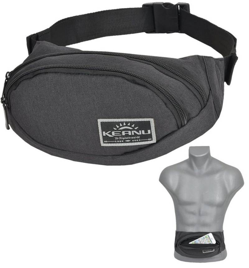 Keanu Bags Bauchtasche Gürteltasche Hip Bag Crossbag Smartphone-Fach Hüfttasche, Freizeittasche Gassi Tasche Festival Bag 900200 Schwarz Grau von Keanu Bags