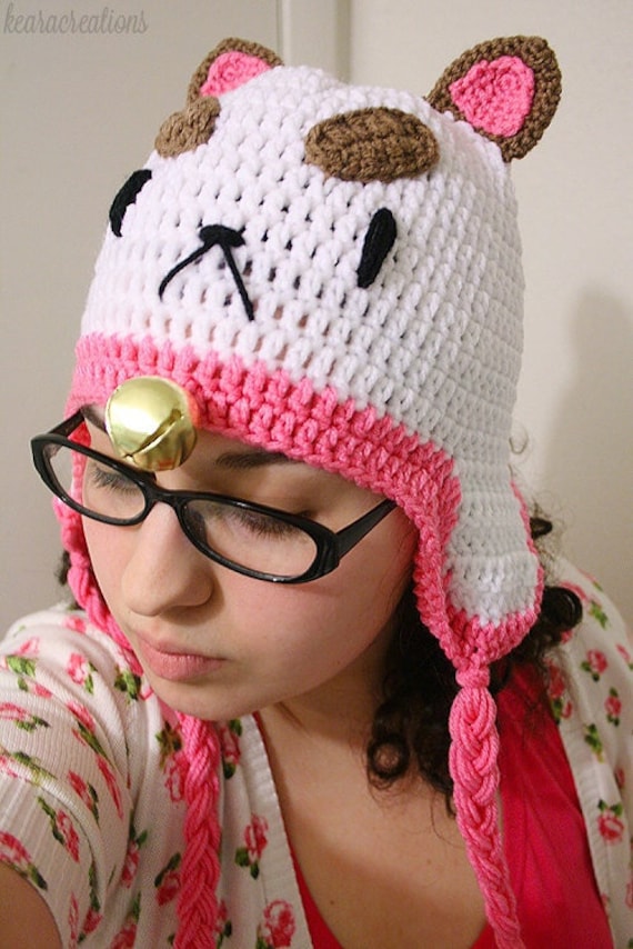 Welpen Kitty Hut | Erwachsenen Größe | Häkelmützen Handgefertigtes Geschenk Niedlich Acrylgarn Rosa Und Weiß von KearaBeespoke