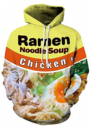 Keasmto 3D Ramen Chicken Noodle Soup Hoodie Rindfleisch Sweatshirt für Männer Frauen Baumwolle niedlich, Kapuzenpullover mit Hühnermotiv, Large von Keasmto