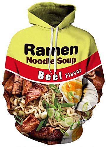 Keasmto 3D Ramen Huhn Nudel Suppe Hoodie Rind Sweatshirt für Männer Frauen Baumwolle niedlich, Beef Hoodie, Large von Keasmto