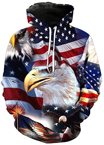 Keasmto Herren Hoodies Pullover Tie Dye Grafik Hoodie Langarm Casual Sweatshirts mit Tasche, Usa Eagle 03, X-Large von Keasmto