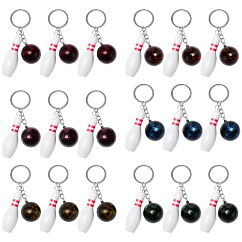 Keboyoe 18 Stück Mini Bowling SchlüSselanhänger Mitgebsel, Mini Bowling Pin Schlüsselanhänger Kinder Bowling Keychain, Mini Bowlingkugel Mit Farbe Kugel Für Kinder, Partygeschenke von Keboyoe