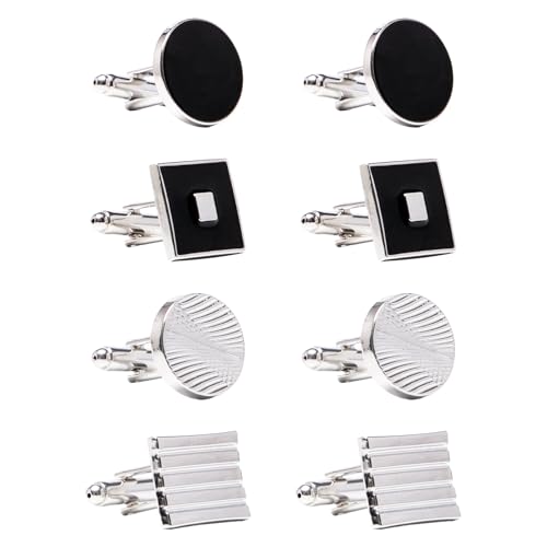 Keboyoe 4 Paar Manschettenknöpfes Herren Manschettenknöpfe Herren Personalisiert Manschettenknöpfe für Herrens Klassische Hochzeit Business Hemd Manschettenknöpfe Set für Anzug Hemd Hochzeit Business von Keboyoe