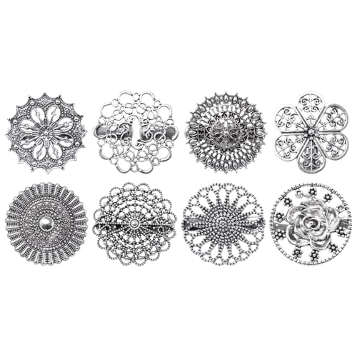 Keboyoe 8 Stück Vintage Pullover Schal Strickjacke Clips Rund Vintage Blumen Cardigan Clip Klein Pullover Clips Silber Metall Strickjacke Clip für Mädchen und Damen 4.5 cm von Keboyoe