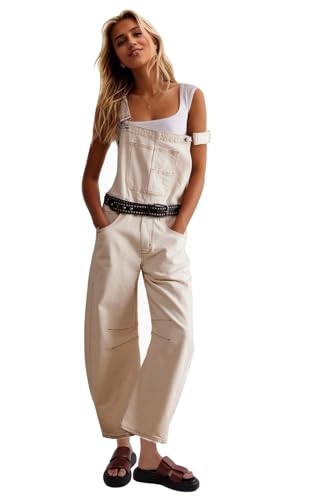 Kedera Damen Denim Overall Casual Straight Wide Leg Bib Jeans Overall Verstellbare Träger Denim Strampler Stretch Jumpsuits, Weiss/opulenter Garten, Small von Kedera