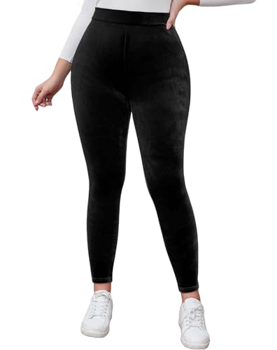 Kedera Damen Hohe Taille Samt Leggings Samt Warme Yogahose Jogging Velours Hosen, Schwarz, X-Groß von Kedera