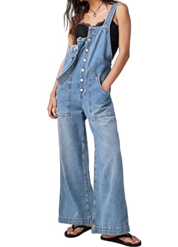 Kedera Lässiger Damen-Jeans-Latzhose, lockere Passform, weites Bein, Jeans, Hose, Jumpsuits mit Taschen, Blau, X-Large Kedera Lässiger Damen-Jeans-Latzhose, lockere Passform, weites Bein, Jeans, Hose, Jumpsuits mit Taschen, Blau, X-Large von Kedera
